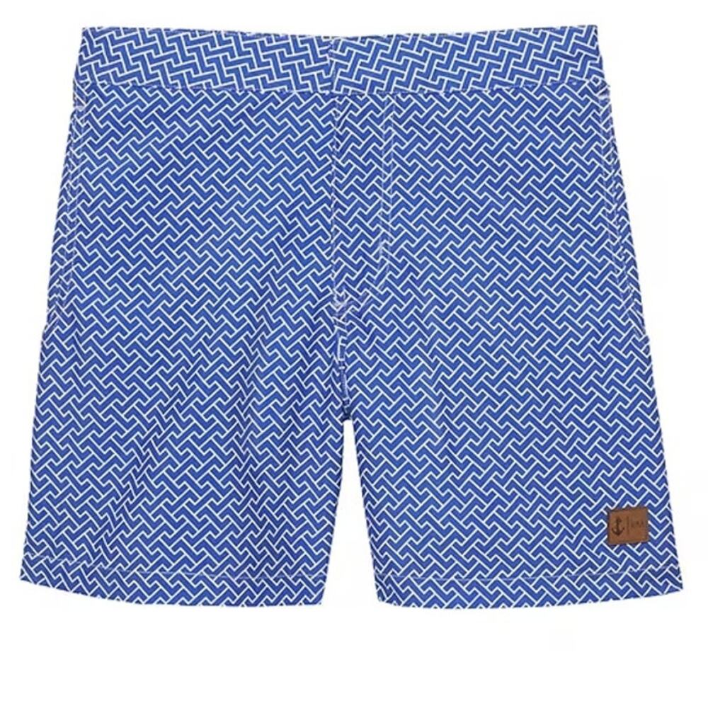 Retromarine Mens Geometric Blue White Swim Trunks Size 32 Shorts Pool Beach